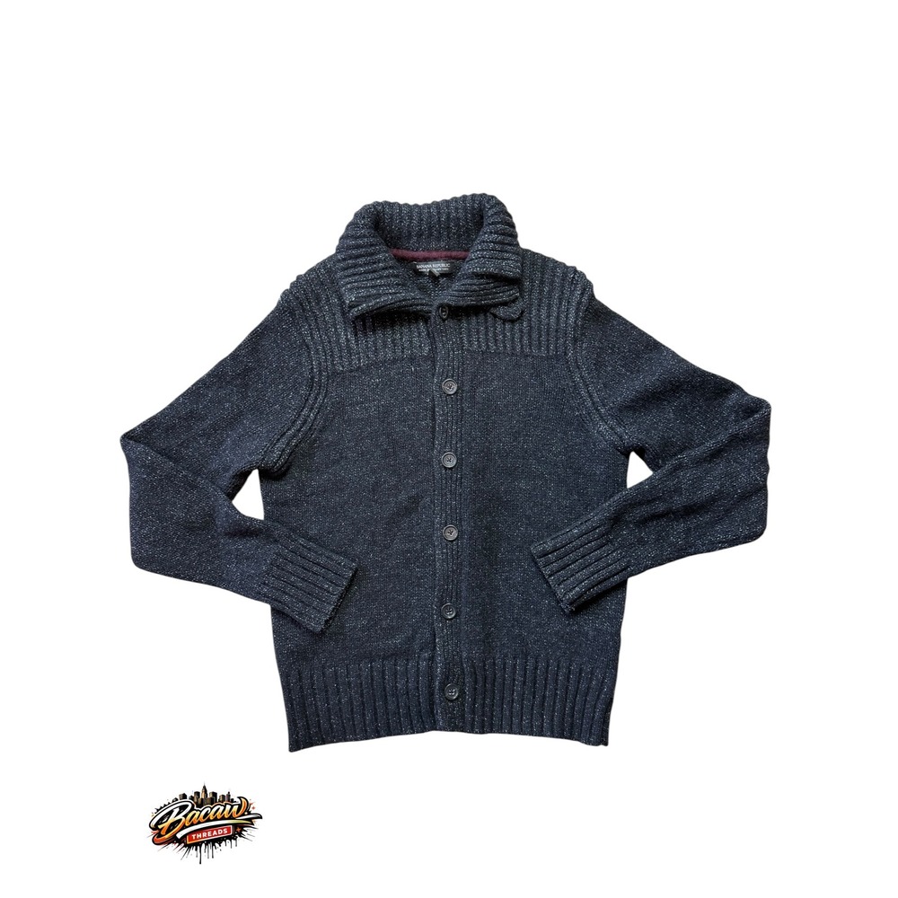 Banana Republic Mens Wool Shawl Collar Button Cardigan Sweater Black M
